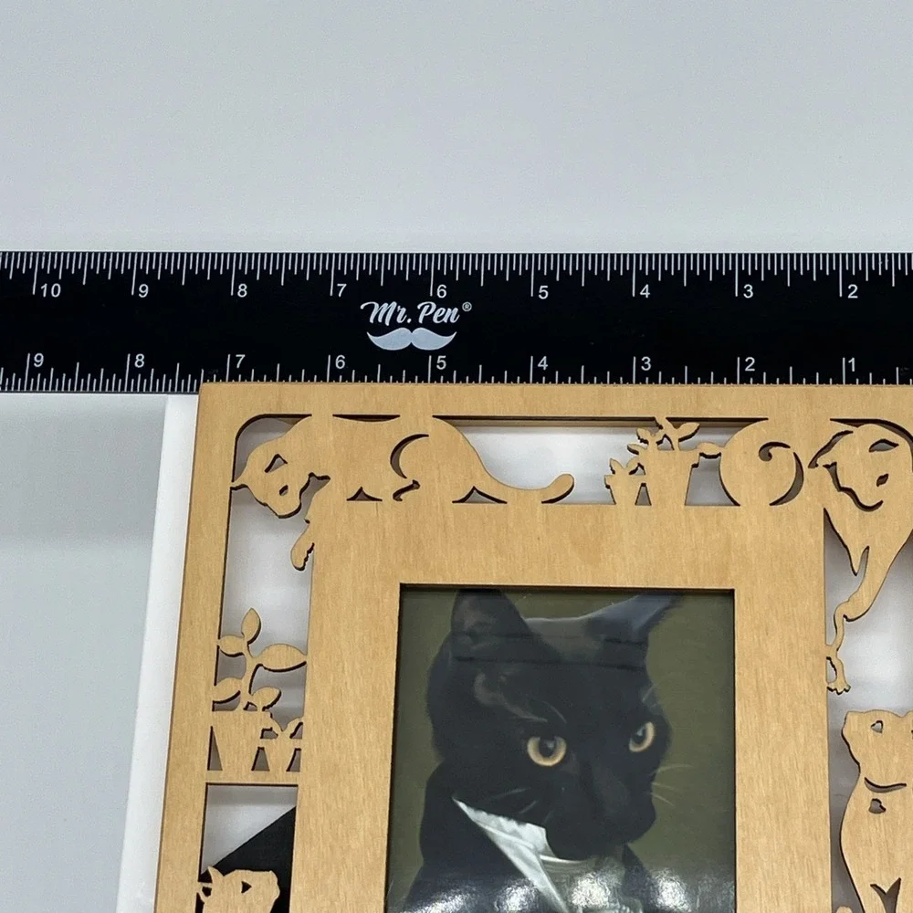 Wood Carved Cut Out‎ Cat Kitten Picture Frame Plants Quirky Kitschy Photo Gift